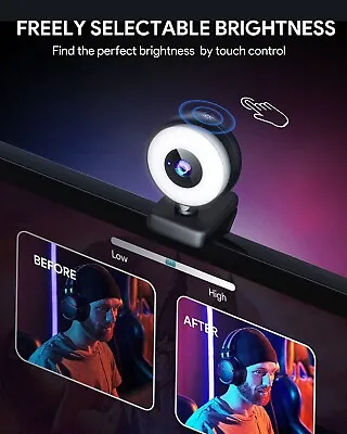 1080P Webcam With Ring Light Autofocus Streaming Webcam Camera Privacy Cover • $17.59