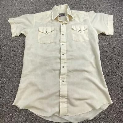 Vintage Panhandle Slim Dress Shirt Mens 15.5 Pearl Snap Off White Cowboy • $18.95