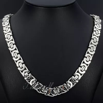 11mm Men's Silver Flat Byzantine Chain Necklace 316L Stainless Steel 18 -36  HOT • $12.99