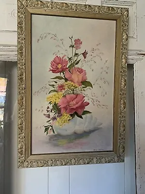 Vintage Signed Floral Roses Oil Painting • $99