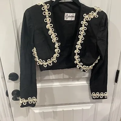 RARE VTG Sue Herron Black Crop Jacket Embellished Pearl Beaded S 10-12 • $10