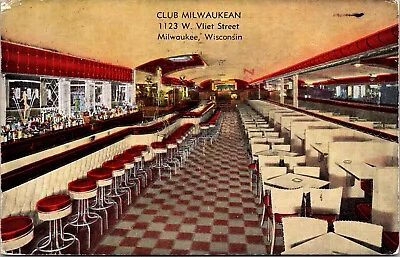 Linen Postcard Interior Club Milwaukee 1123 W. Vliet Street Milwaukee Wisconsin • $6