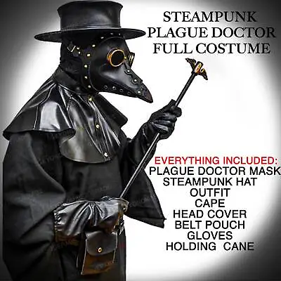 $159.95 • Buy Plague Doctor Costume Full Steampunk Halloween Masquerade Mask Cosplay Costume
