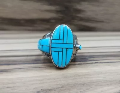 Native American Signed JM Sterling Silver Turquoise Stone Men's Ring. • $119.95