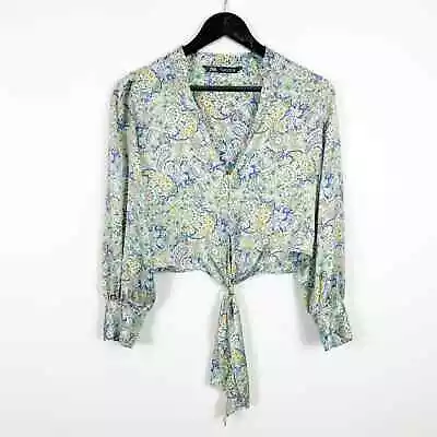 Zara Silky Paisley Long Sleeve Cropped Blouse Size Small • $25