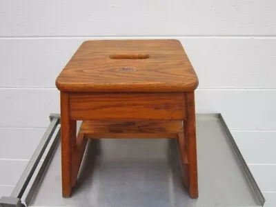 Vintage BELL SYSTEM TELEPHONE CO Oak Wood Stool Lineman's Phone Step Chair • $274.97