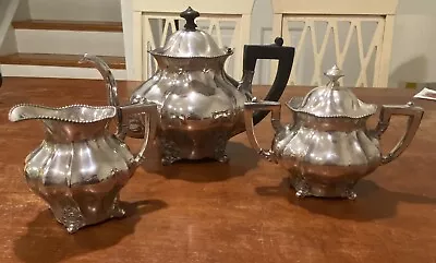 Antique Edwardian Meriden B Company Silverplate Tea Set Pot Creamer Sugar 2047 • $225