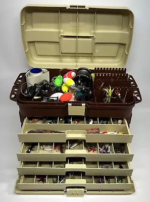 Vintage Plano Fishing Tackle Box Model 758 Loaded W/ Lures & Other Fishing Items • $100