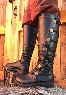 Black Medieval Knight Renaissance Tudor Faire Game Of Thrones Costume Mens Boots • $78.95