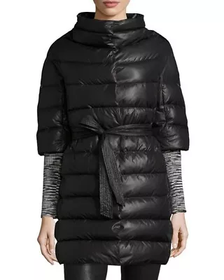$245 • Buy M MISSONI Piumino Black Down Puffer Coat Funnel Collar, Belted Mid-length Sz 48