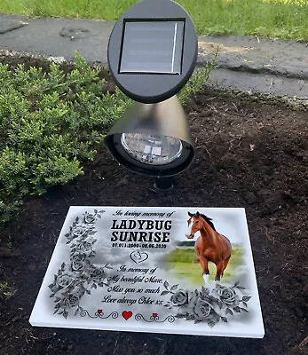 Graveside Headstone Photo Memorial With A Solar Light Horse Grave Memorial. • £29.99