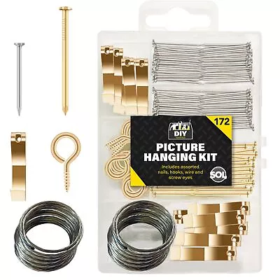 172pk Picture Hanging Kit Set Hooks Nails Wire Photo Frame Mirror Wall Art • £2.89