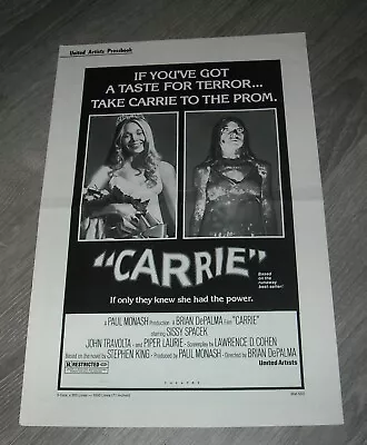 Carrie Promo Horror Movie Pressbook Stephen King Sissy Spacek John Travolta • $9.99