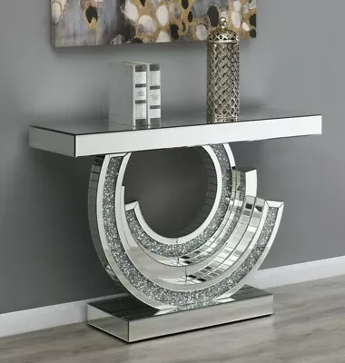 Modern Mirrored Entryway Console Table Swirl Glam Acrylic Crystal Coaster 953422 • $899.99