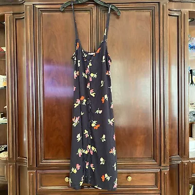 Billabong Womens Black Floral Spaghetti Strap Tank Dress M Button Front • $15