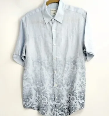 Baird McNutt Men's Shirt Linen Blue Ombre Floral Murano Slim Fit Size Medium  • $24.99