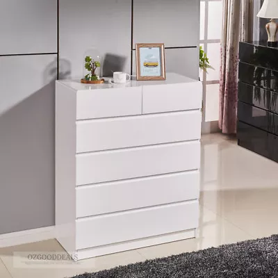 $249.99 • Buy High Gloss White Wooden Tallboy Dresser Chest 6 Drawer Cabinet 4053WH