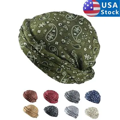 Women Men Boho Style Flower Print Turban Head Wrap Satin Lining Stretchy Bandana • $9.75