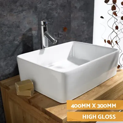 Bathroom Basin Sink Hand Wash Counter Top Wall Mounted Hung Ceramic White 400mm • £27.90