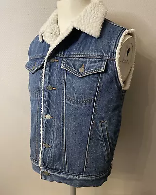 Falmer - Vintage Denim Sherpa Lined Sleeveless Jacket/Vest-Blue - Medium-38/40  • $34.09