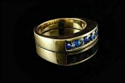 1.20CT Round Lab Created Sapphire Diamond Men's Band Ring 14K Yellow Gold Plated • $101.49