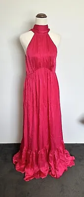 ZIMMERMANN Women’s Pink Silk Bow Tie Halter Maxi Dress Size 2 Au 12 • $320