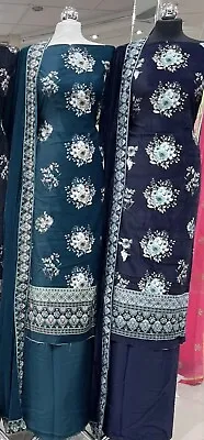 Unstitched Salwar Kameez Velvet Prints With Velvet Shawl Navy Winter Wear • £28