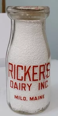 Vintage Ricker's Dairy Inc Red Pyro Glazed Half Pint Milk Bottle Milo Maine • $12