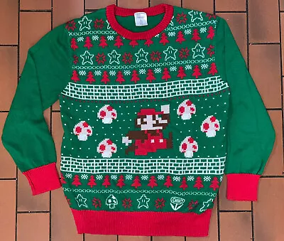 Super Mario Brothers Sweater Mens Large Red Green Christmas Nintendo Crew Ugly • $29