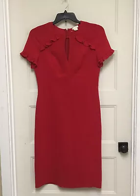 Shoshanna Womens Red Dress Sheath Ruffles Short Sleeve Party Cocktail Dress 10 • $38