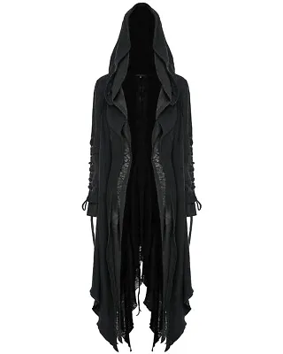 Punk Rave Womens Long Apocalyptic Gothic Hooded Cloak Jacket Knit Cardigan Black • £99.99