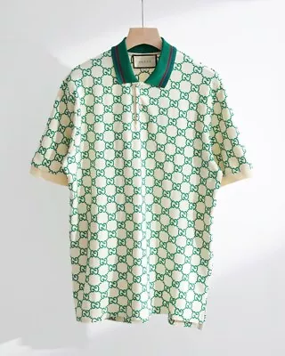 Gucci Men's Polo Shirt Green Embroidery GG Motif Size XL • $199