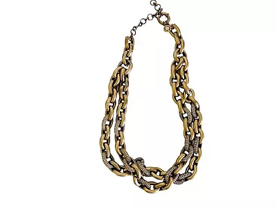 J Crew Pave Crystal Rhinestone Double Link Necklace Gold Tone • $18.95