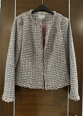 Per Una Wool Blend Boucle Tweed Collarless Blazer Jacket Size 12 • £20