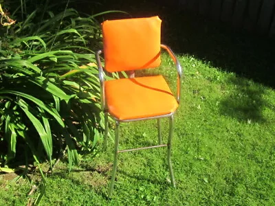Vintage 50's Child's Chromed Metal & Orange Vinyl 70's Remodeled High Chair  • $49.99