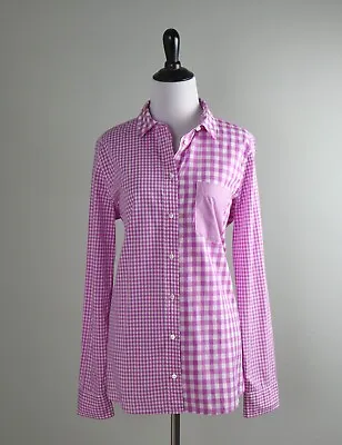 J.CREW NWT $78 Mixed Gingham Cocktail Boy Shirt Top In Pink Cotton Size 10 • $34.99