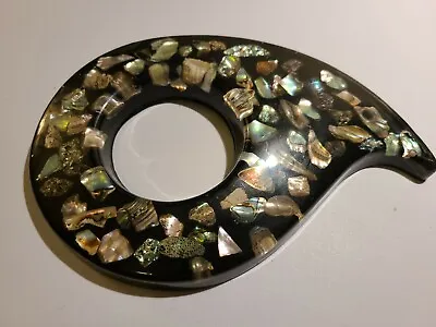 Rare 1960-70s Trivet Hot Plate Coaster Cup Holder Lucite Resin Abalone Sea Shell • $14.99