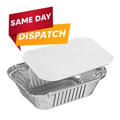 100 X Aluminum Foil Containers With Lids For Takeaway Food Storage 9 X 9 X 2 In • £42.09