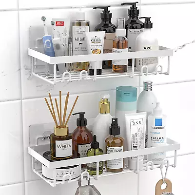 2 Pack Shower Caddy Shelf Bathroom White Storage Organizer Rack Stainless Steel • $32.98