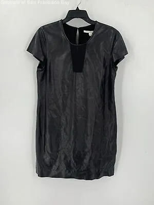 $33 • Buy Diane Von Furstenberg Womens Black Leather Short Sleeve Sheath Dress Size Large