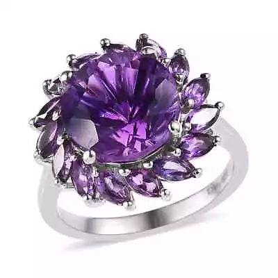 LOVE!!  5.10ctw Hanabi Cut Premium Moroccan Amethyst Ring Platinum Plated Size 9 • $68