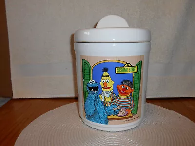 Vintage 1980 Sesame Street Cookie Jar Canister With Cookie Monster Bert Ernie • $29.95