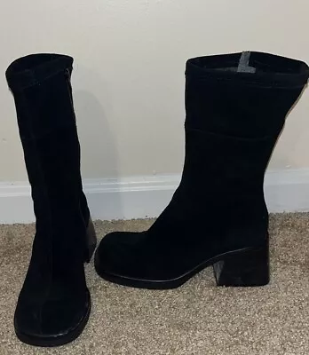 Vintage 90s Suede Square Toe Chunky Platform Boots By 9 & Co • $160
