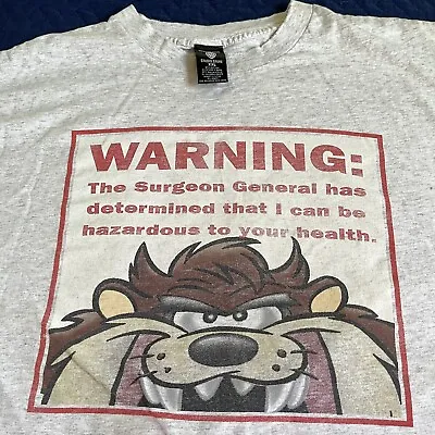Vintage 90's Taz Warning Gray T Shirt Adult XL • $24.99
