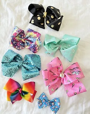 Jojo Siwa 8” 6” 4” Inch Bows Hair Clips Accessories 7 Pieces Unicorn Sequin Bows • $21