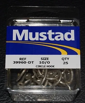 25 Mustad 39960DT Duratin Size 10/0 Circle Hooks 2X Strong Saltwater 39960DT-100 • $10.69