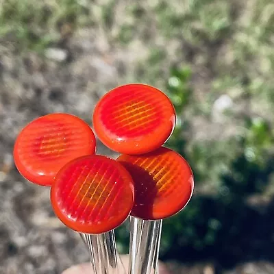 Vintage 50s NYC Barware Glass Cocktail Stir Sticks Swizzle Red Top Beehive Set 4 • $14.97