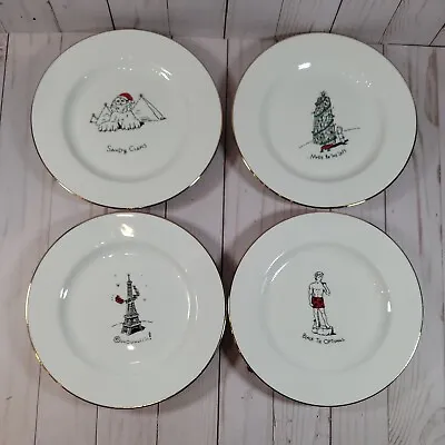 Merry Masterpieces 4 Dessert Plates 1st Edition Collectible Funny Landmarks • $21.95