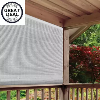 CORDLESS ROLL UP BLIND Outdoor Sun Shade Deck Patio PVC Manual White 72  X 72  • $44.99