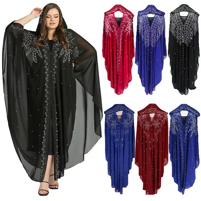 Kimono Abaya Moroccan Kaftan Women Hooded Maxi Dress Ramadan Africa Dashiki Robe • $34.36